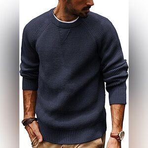 PJ PAUL JONES Crewneck Sweater Waffle Knitted Pullover Sweaters Raglan Sleeve